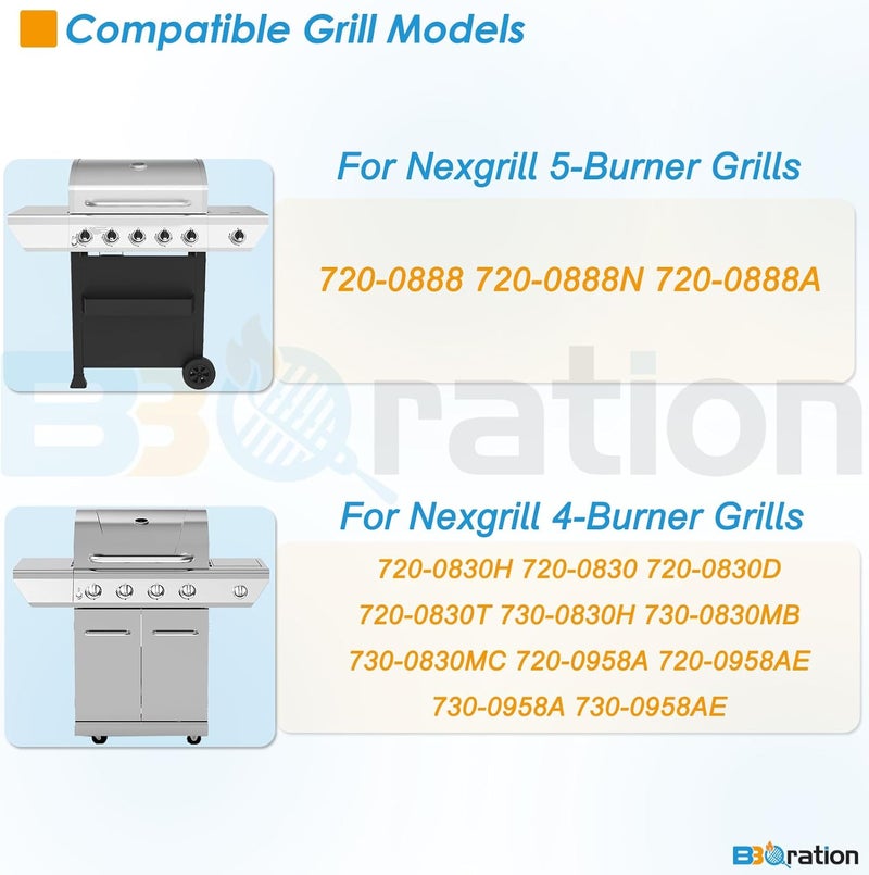 BBQration Replacement Parts Kit for Nexgrill 5-Burner 720-0888 720-0888N 720-0888A, 4-Burner 720-0830 720-0830H 720-0830A, Cooking Grate, Heat Shield and Burner Kit for Nexgrill - Image 2